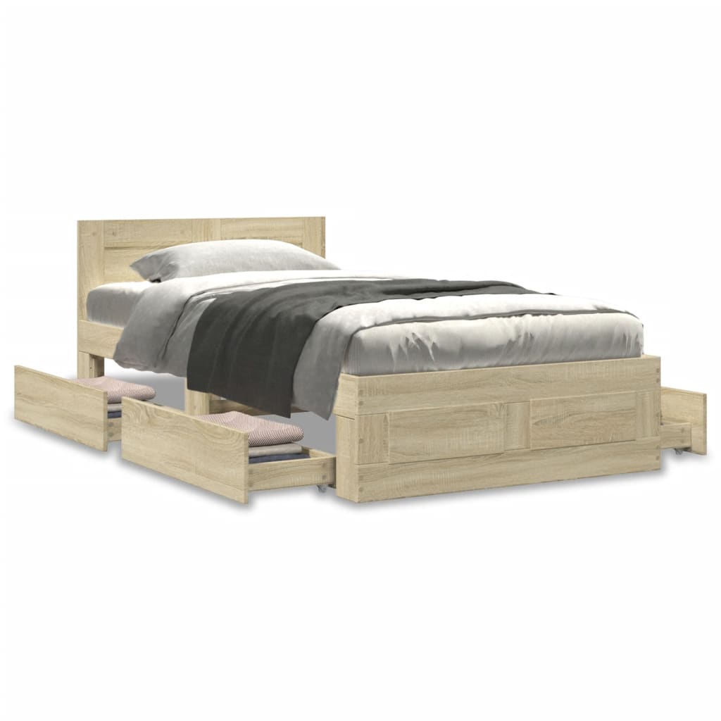 Cadre de lit et tête de lit sans matelas chêne sonoma 90x200 cm - XIOS