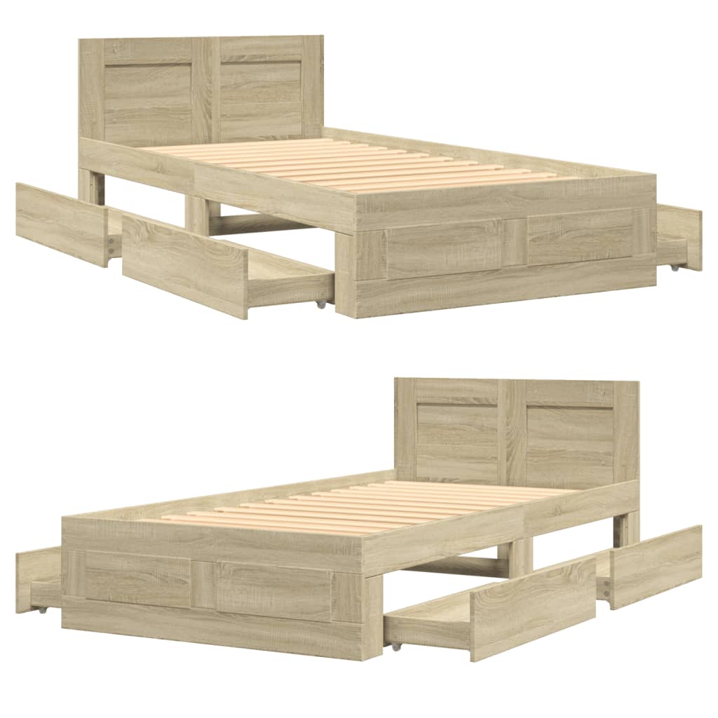 Cadre de lit et tête de lit sans matelas chêne sonoma 90x200 cm - XIOS