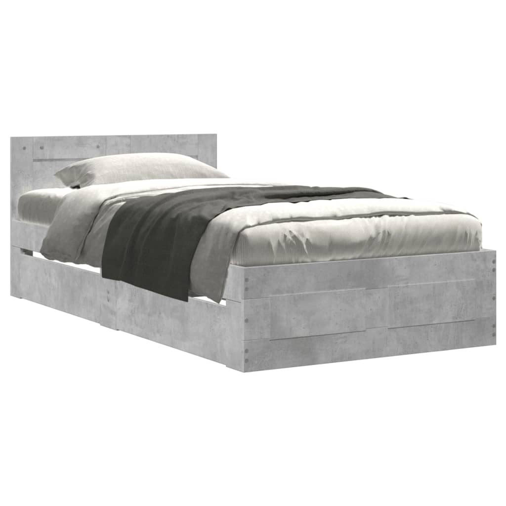Cadre de lit et tête de lit sans matelas gris béton 90x200 cm - XIOS