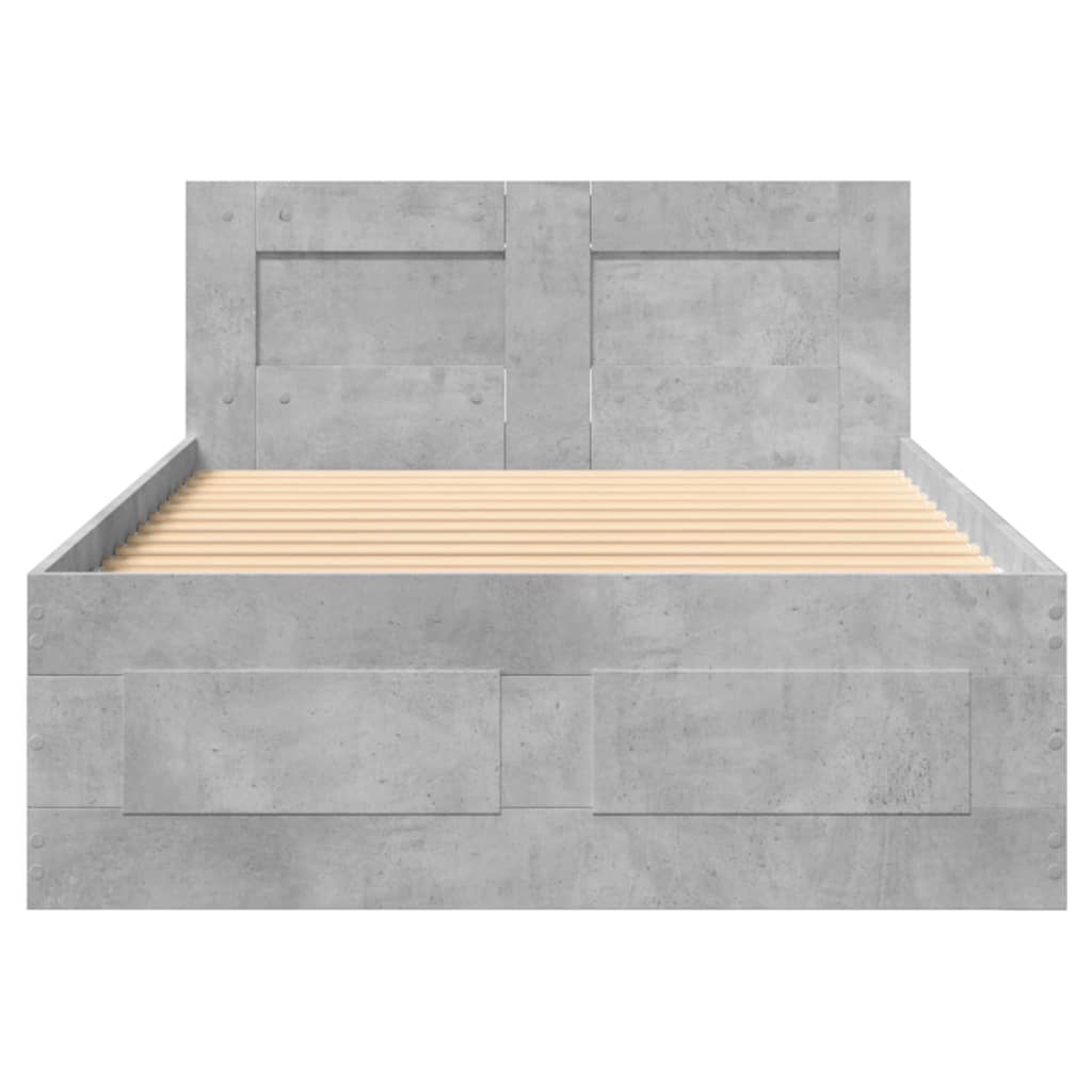 Cadre de lit et tête de lit sans matelas gris béton 90x200 cm - XIOS