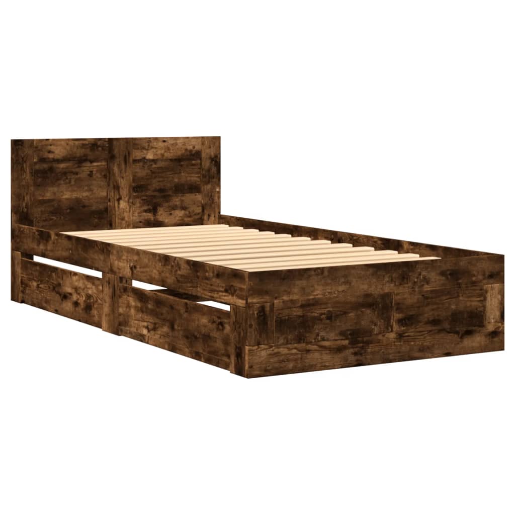 Cadre de lit et tête de lit sans matelas chêne fumé 90x200 cm - XIOS