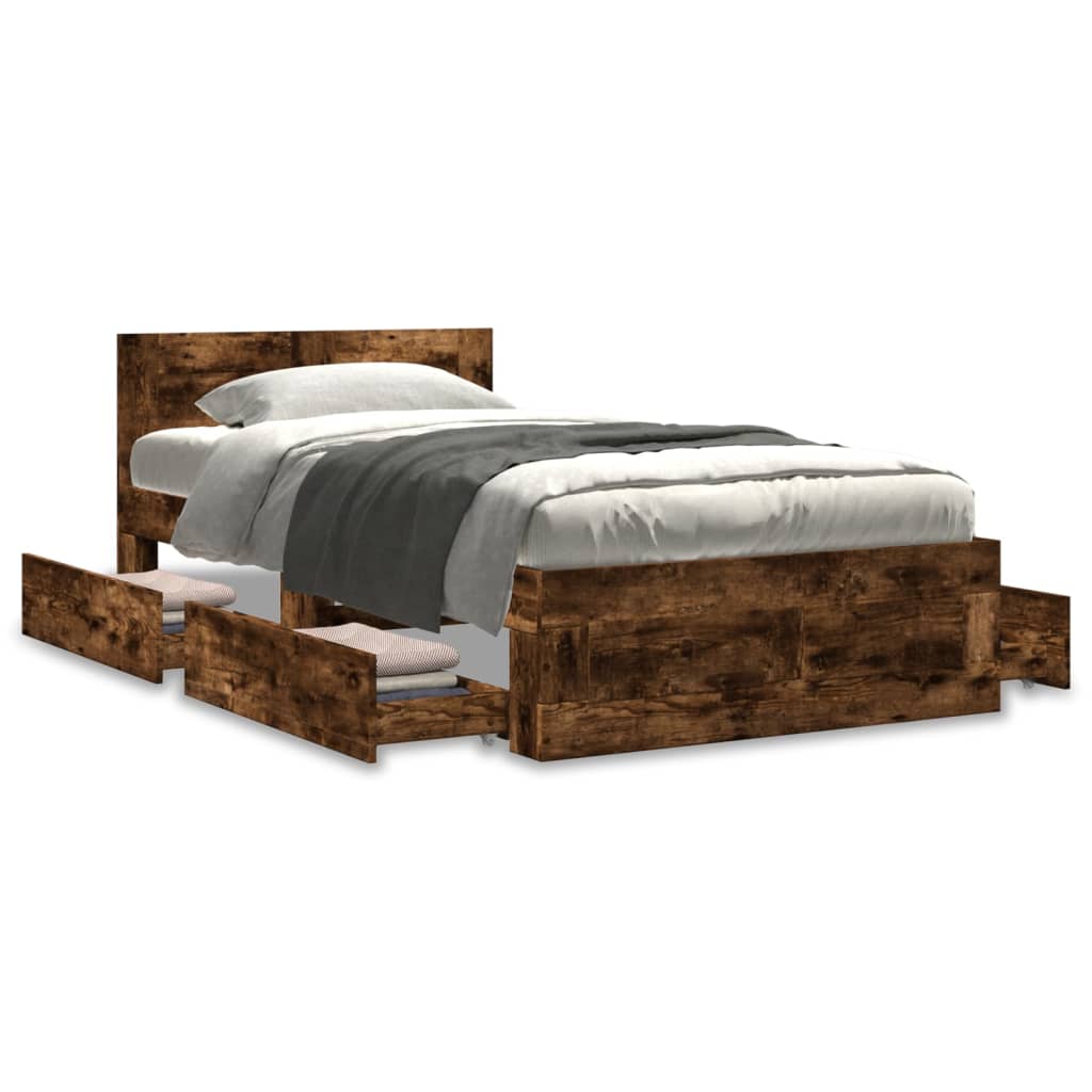 Cadre de lit et tête de lit sans matelas chêne fumé 90x200 cm - XIOS