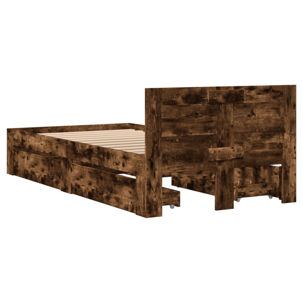 Cadre de lit et tête de lit sans matelas chêne fumé 90x200 cm - XIOS