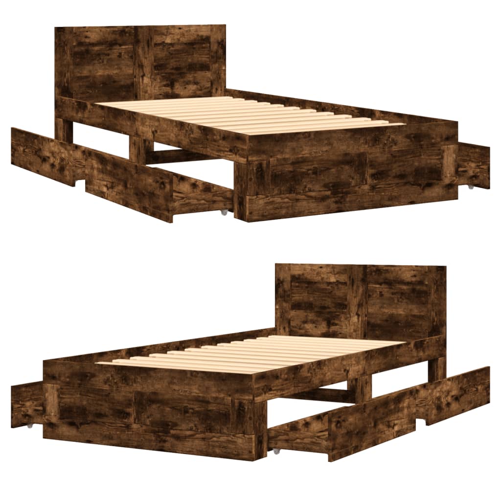 Cadre de lit et tête de lit sans matelas chêne fumé 90x200 cm - XIOS