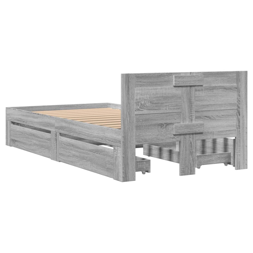 Cadre de lit et tête de lit sans matelas sonoma gris 90x200 cm - XIOS