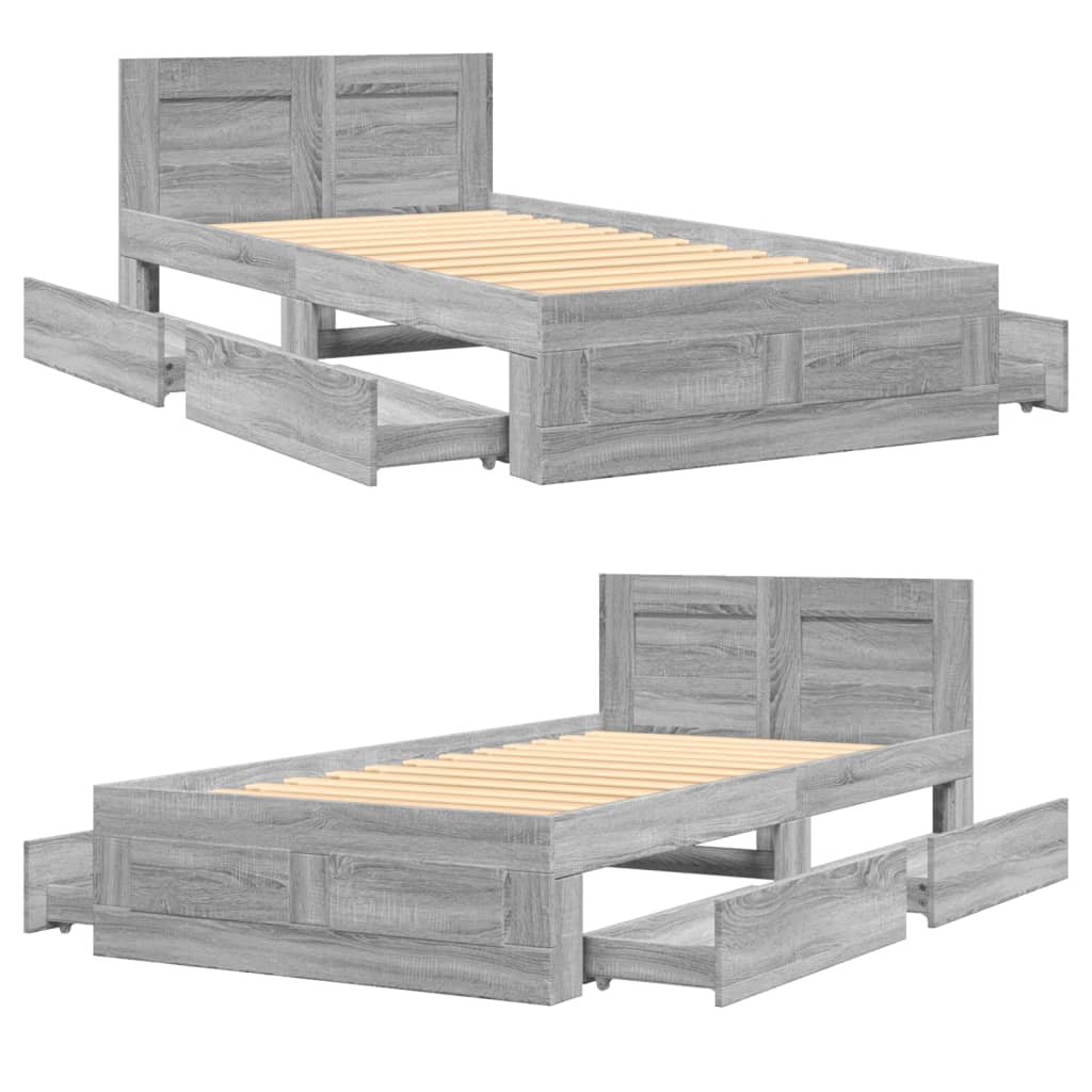 Cadre de lit et tête de lit sans matelas sonoma gris 90x200 cm - XIOS