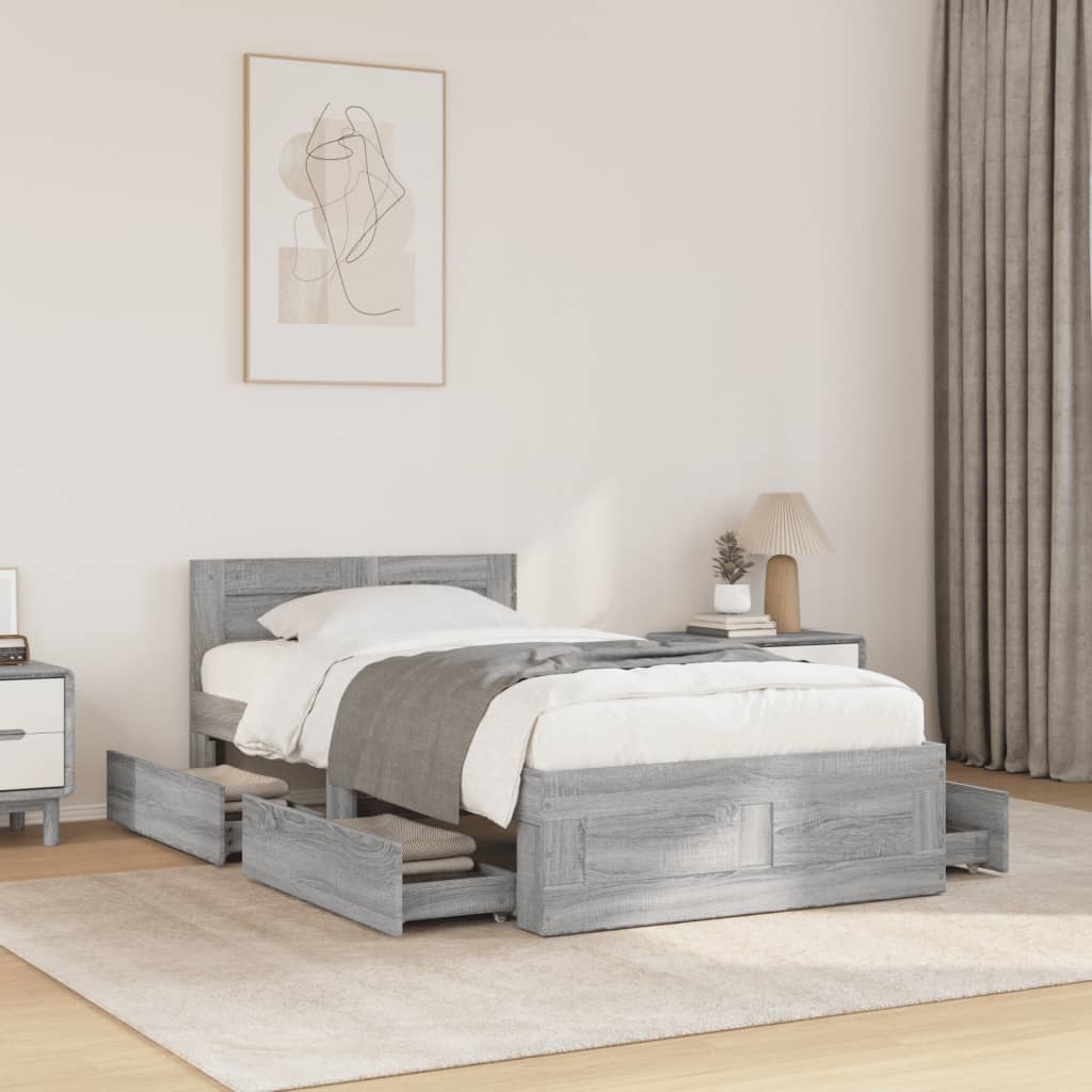 Cadre de lit et tête de lit sans matelas sonoma gris 90x200 cm - XIOS