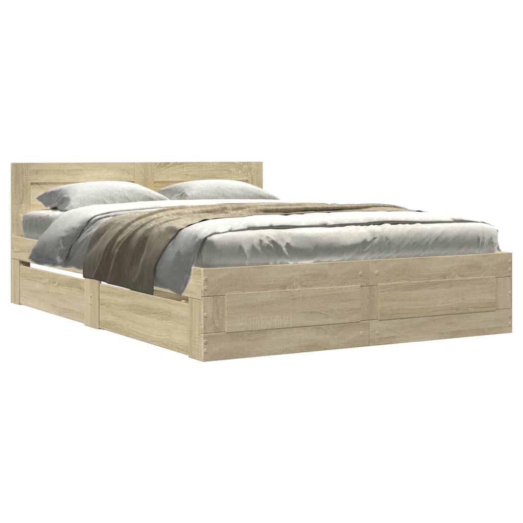 Cadre de lit et tête de lit sans matelas chêne sonoma 135x190cm - XIOS