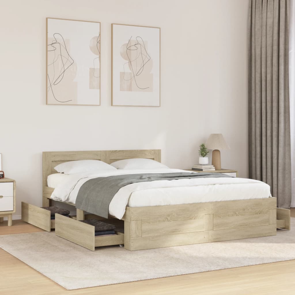 Cadre de lit et tête de lit sans matelas chêne sonoma 120x190cm - XIOS