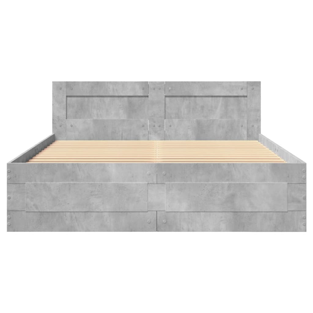 Cadre de lit et tête de lit sans matelas gris béton 120x190 cm - XIOS