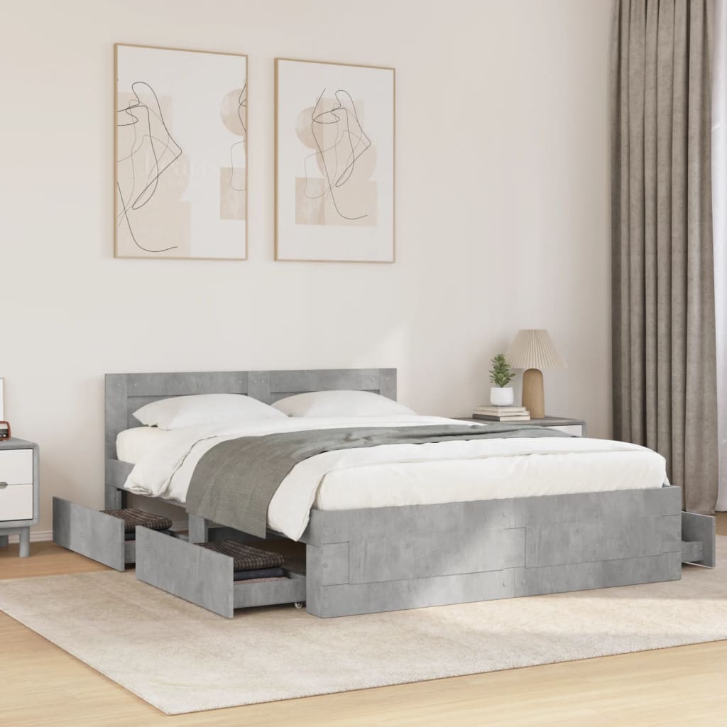 Cadre de lit et tête de lit sans matelas gris béton 120x190 cm - XIOS