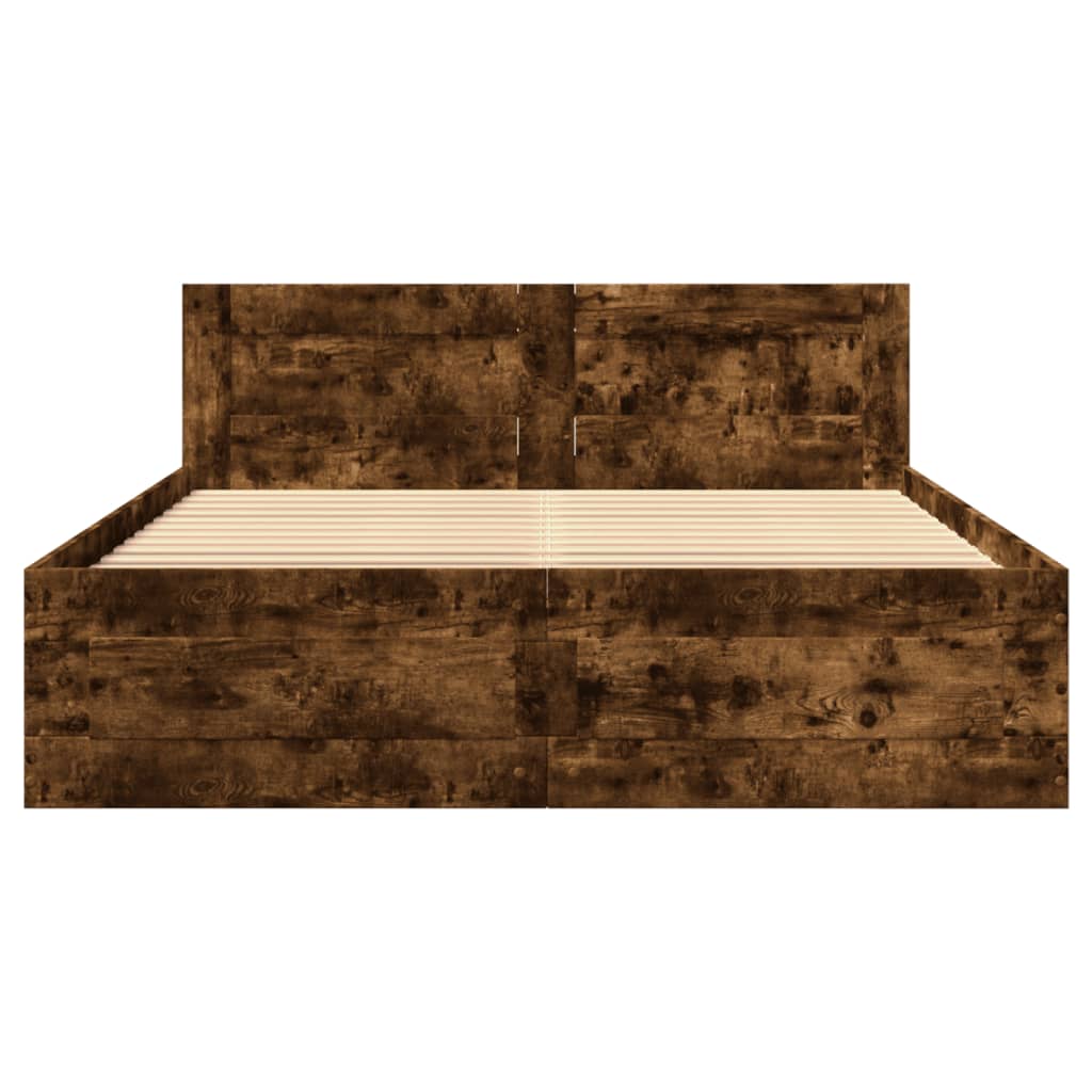 Cadre de lit et tête de lit sans matelas chêne fumé 120x190 cm - XIOS