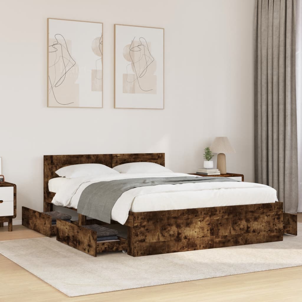 Cadre de lit et tête de lit sans matelas chêne fumé 120x190 cm - XIOS