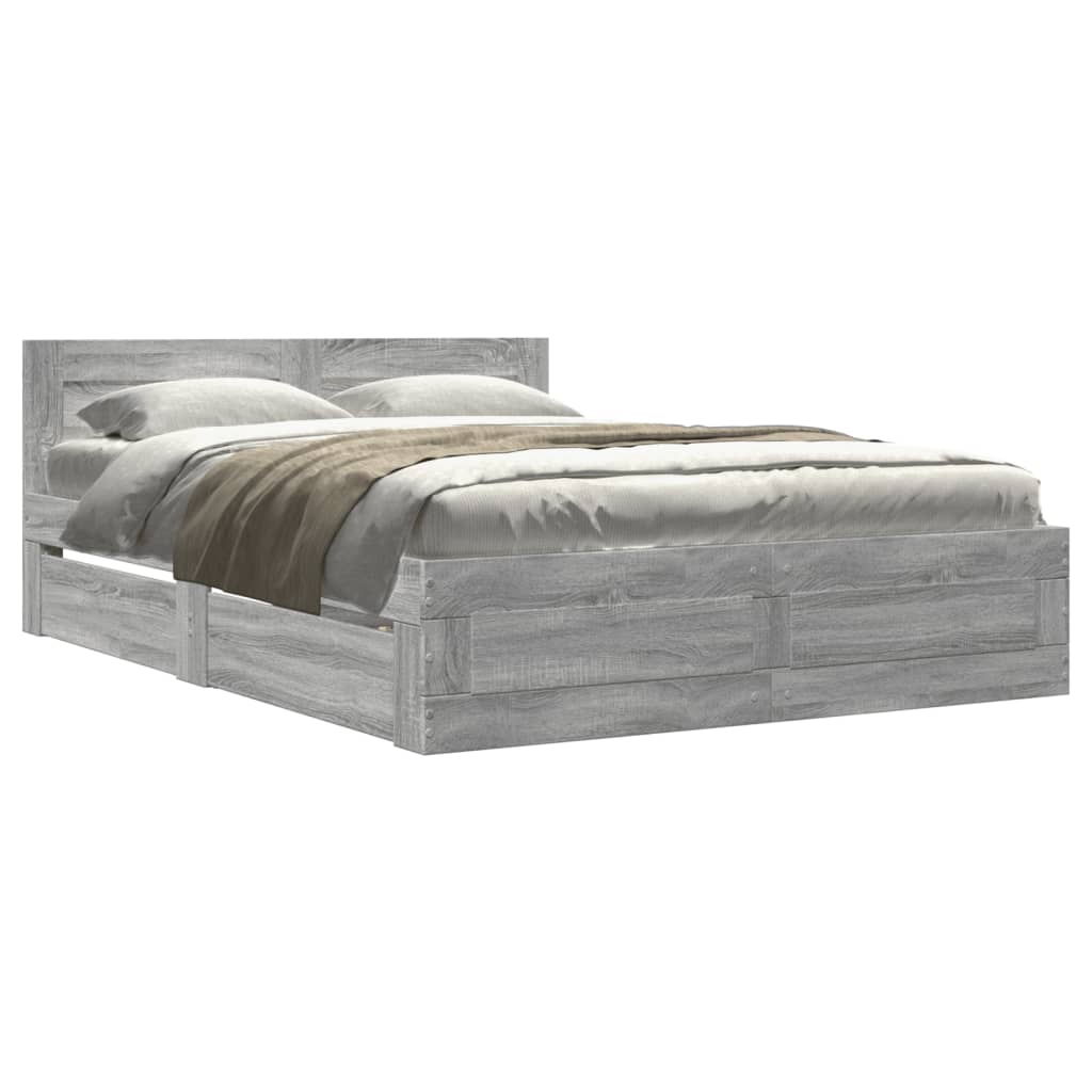 Cadre de lit et tête de lit sans matelas sonoma gris 120x190 cm - XIOS