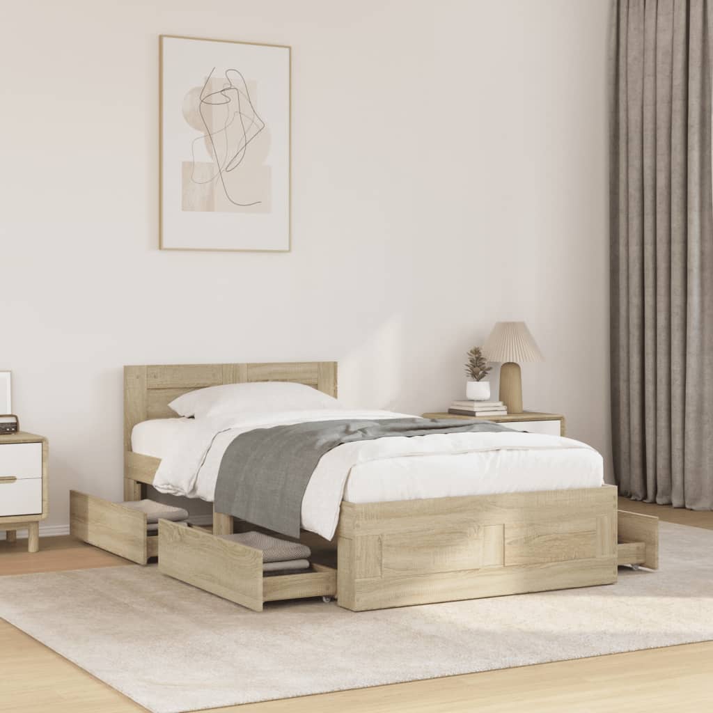 Cadre de lit et tête de lit sans matelas chêne sonoma 75x190 cm - XIOS