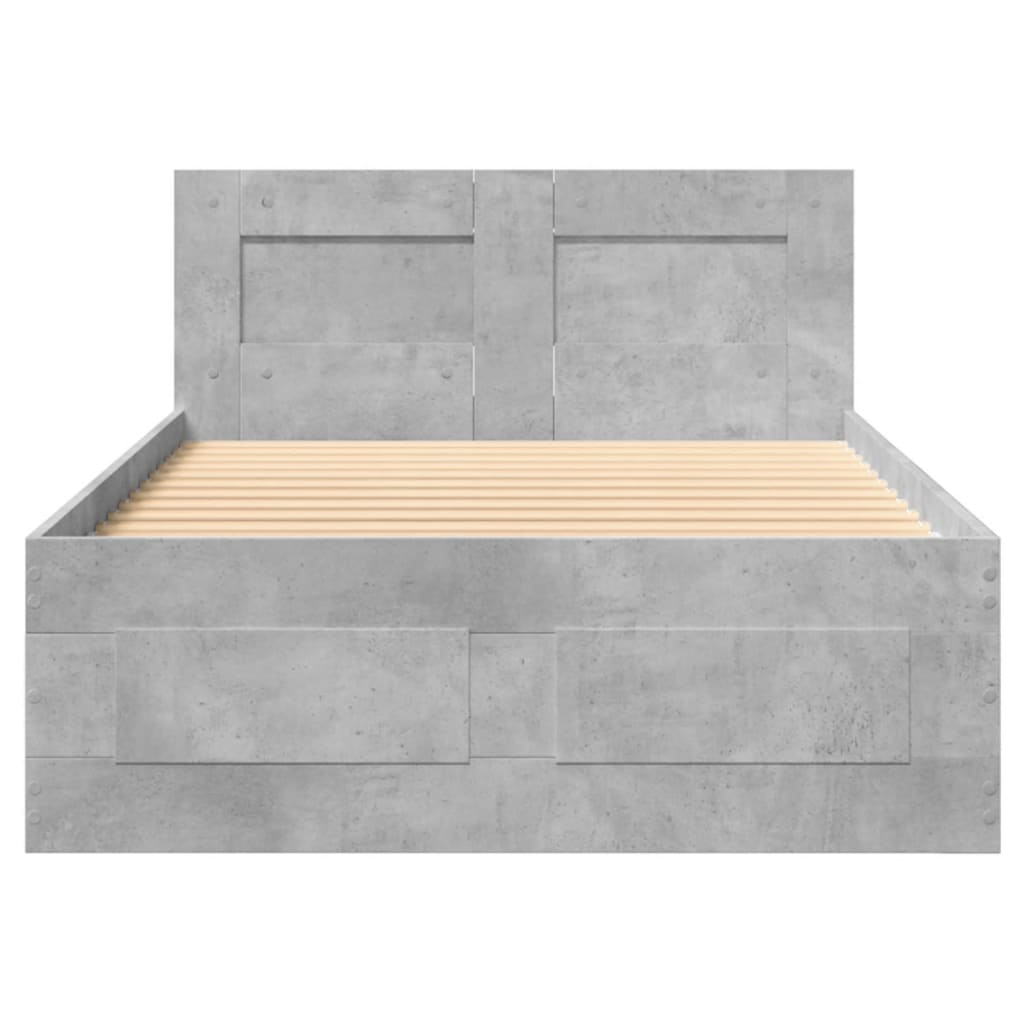 Cadre de lit avec tête de lit sans matelas gris béton 75x190 cm - XIOS