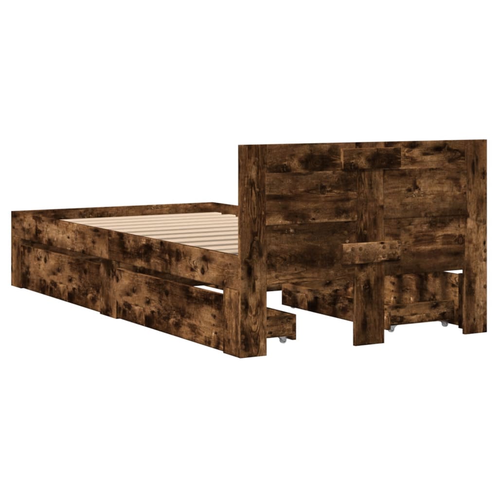 Cadre de lit avec tête de lit sans matelas chêne fumé 75x190 cm - XIOS