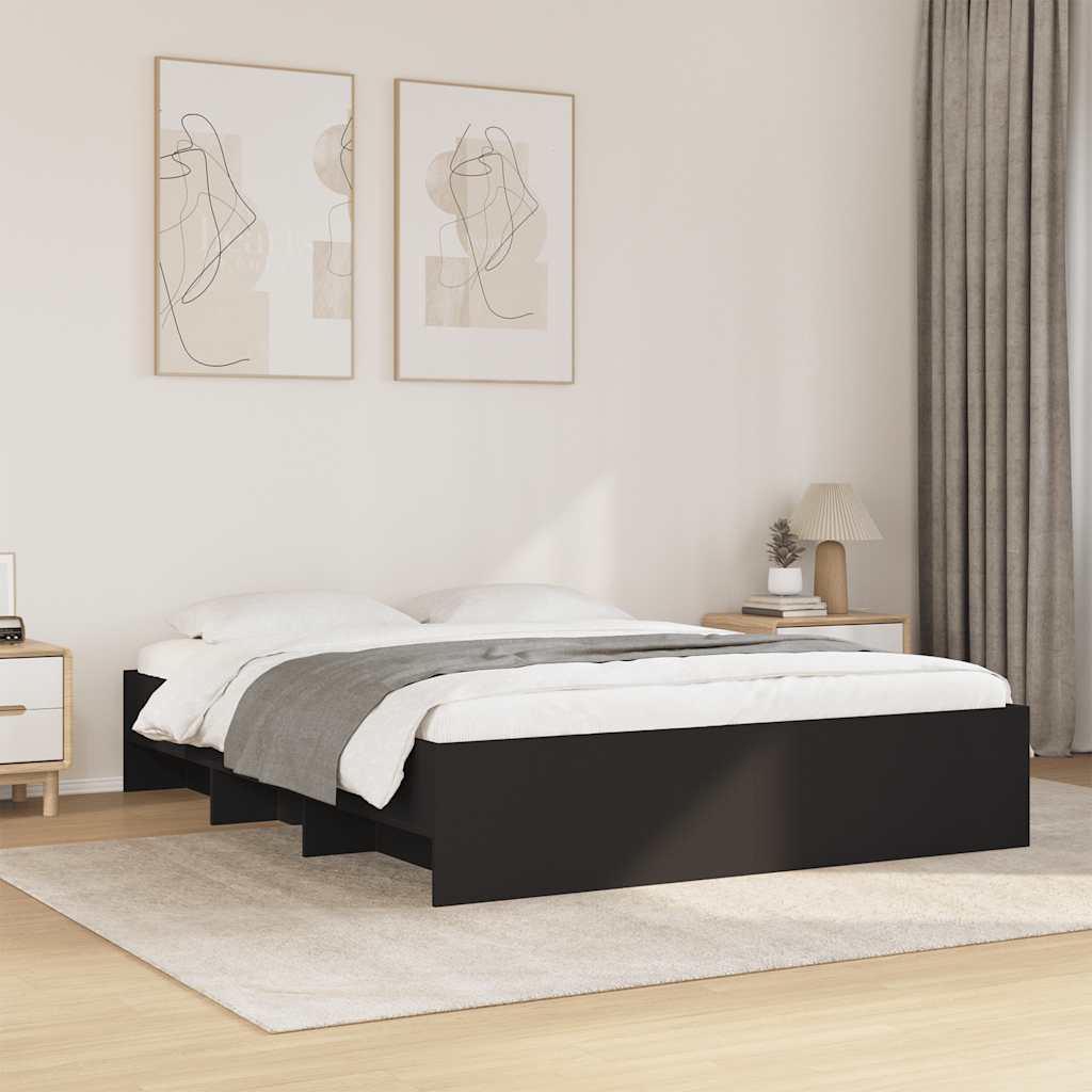 Cadre de lit sans matelas noir 160x200 cm bois d'ingénierie