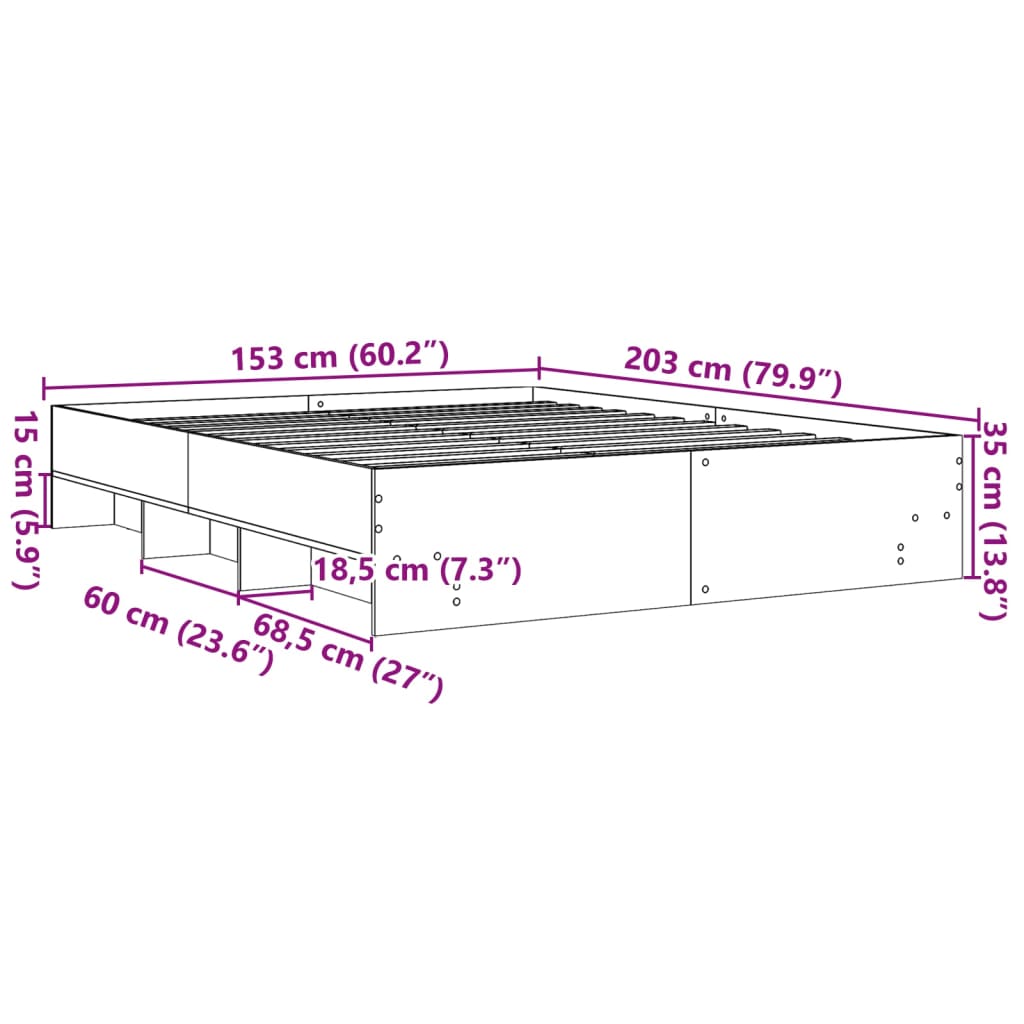 Cadre de lit sans matelas chêne fumé 150x200 cm bois ingénierie - XIOS