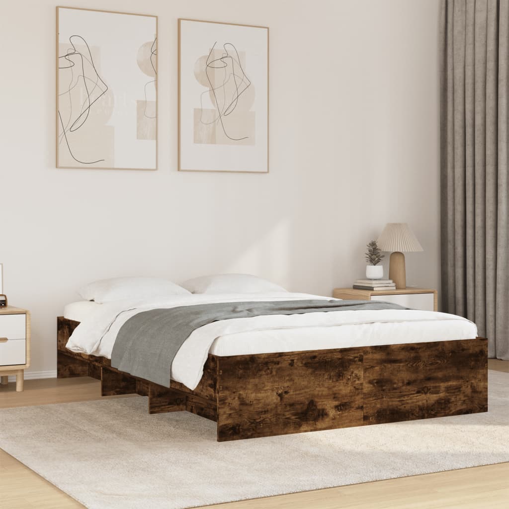 Cadre de lit sans matelas chêne fumé 135x190 cm bois ingénierie - XIOS