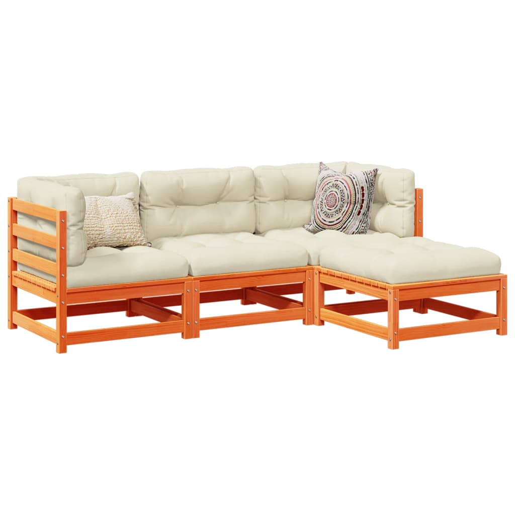 Salon de jardin 4 pcs avec coussins cire marron bois pin massif - XIOS