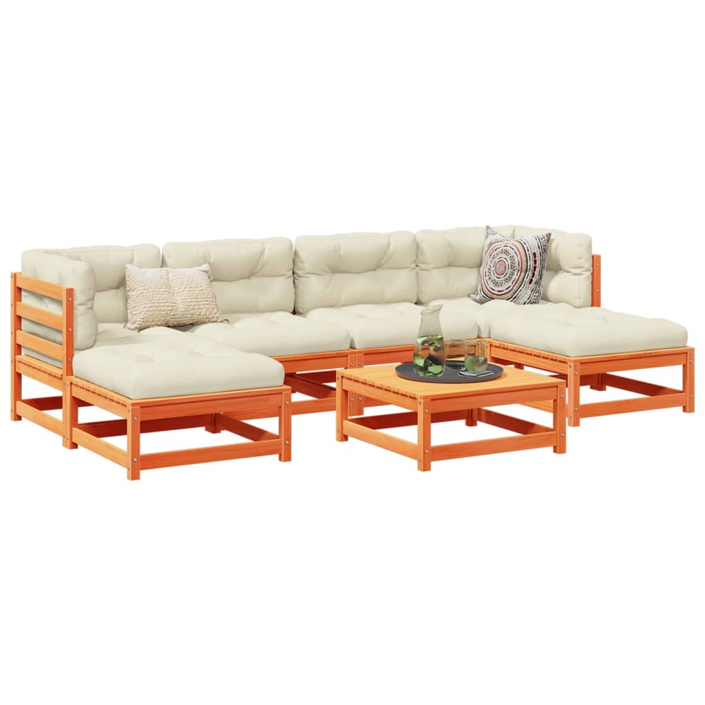 Salon de jardin 7 pcs avec coussins cire marron bois pin massif - XIOS