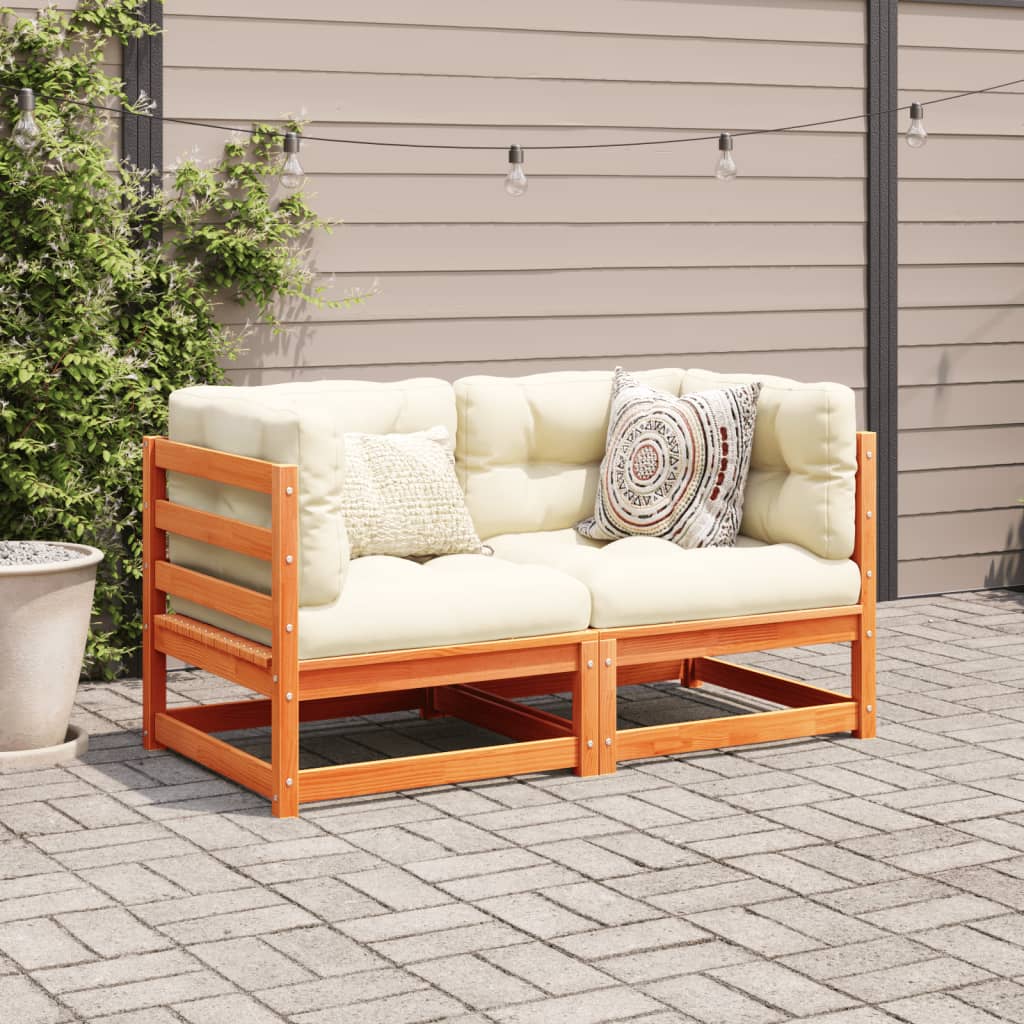 Salon de jardin 2 pcs avec coussins cire marron bois pin massif - XIOS