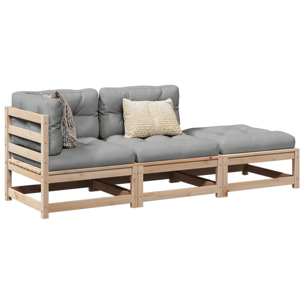 Salon de jardin 3 pcs avec coussins bois de pin massif - XIOS