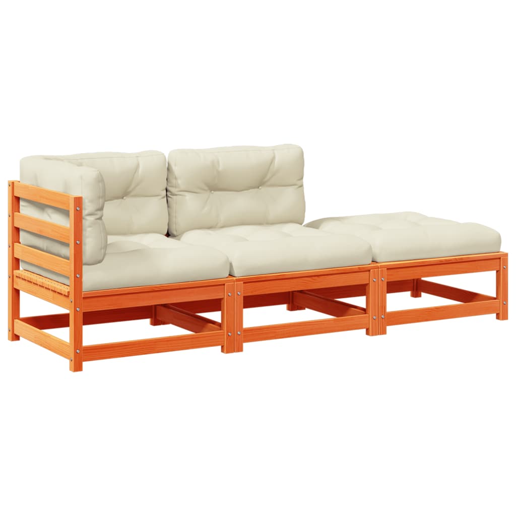 Salon de jardin 3 pcs avec coussins cire marron bois pin massif - XIOS