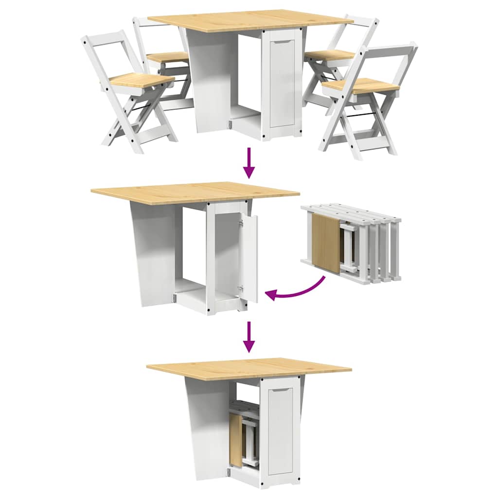 Ensemble à manger papillon 5 pcs Corona pliable blanc bois pin - XIOS