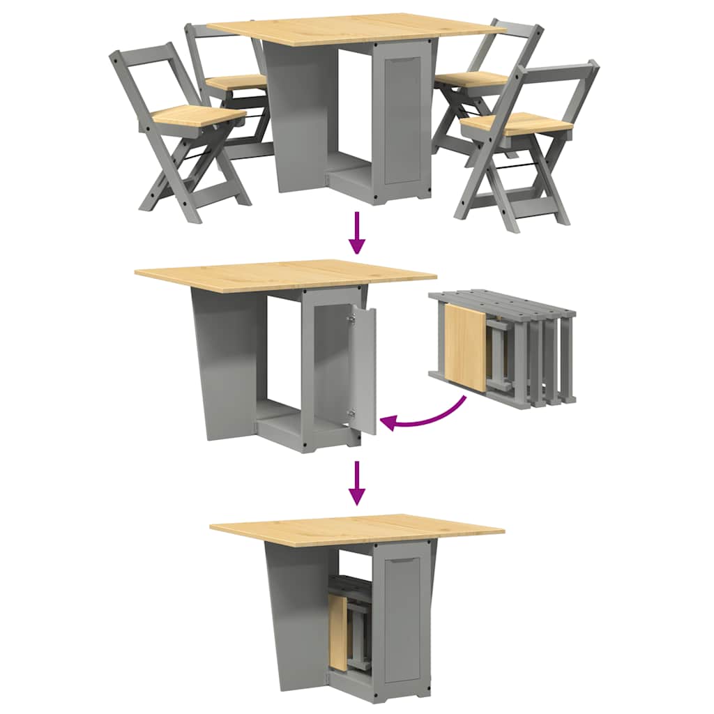 Ensemble à manger papillon 5 pcs Corona pliable gris bois pin - XIOS