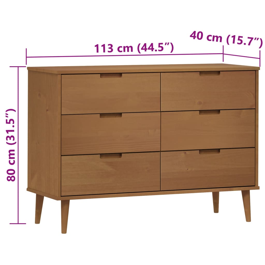 Commode MOLDE Marron 113x40x80 cm Bois de pin massif - XIOS