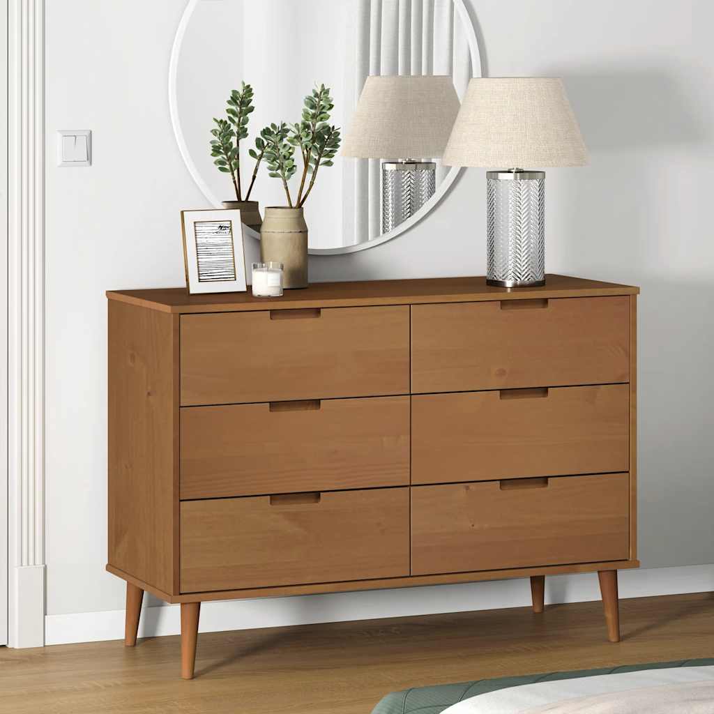 Commode MOLDE Marron 113x40x80 cm Bois de pin massif - XIOS