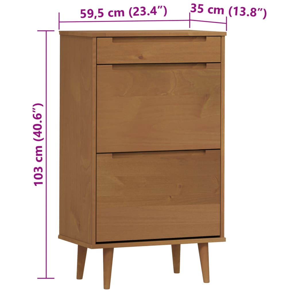 Armoire à chaussures MOLDE Marron 59,5x35x103 cm Bois de pin - XIOS