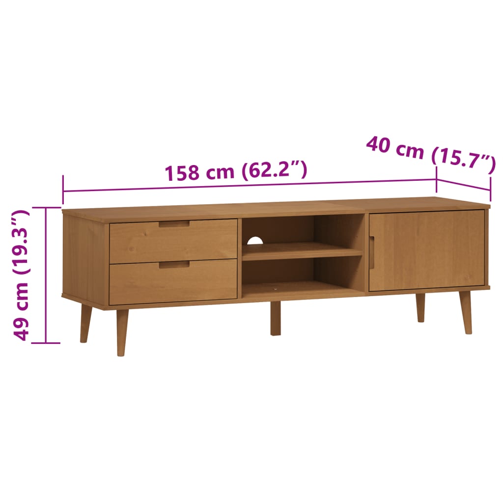 Meuble TV MOLDE Marron 158x40x49 cm Bois de pin massif - XIOS