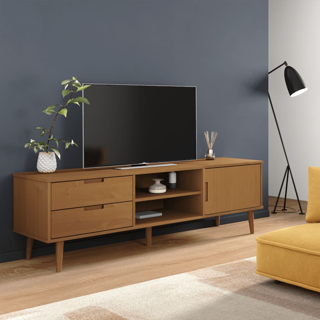 Meuble TV MOLDE Marron 158x40x49 cm Bois de pin massif - XIOS