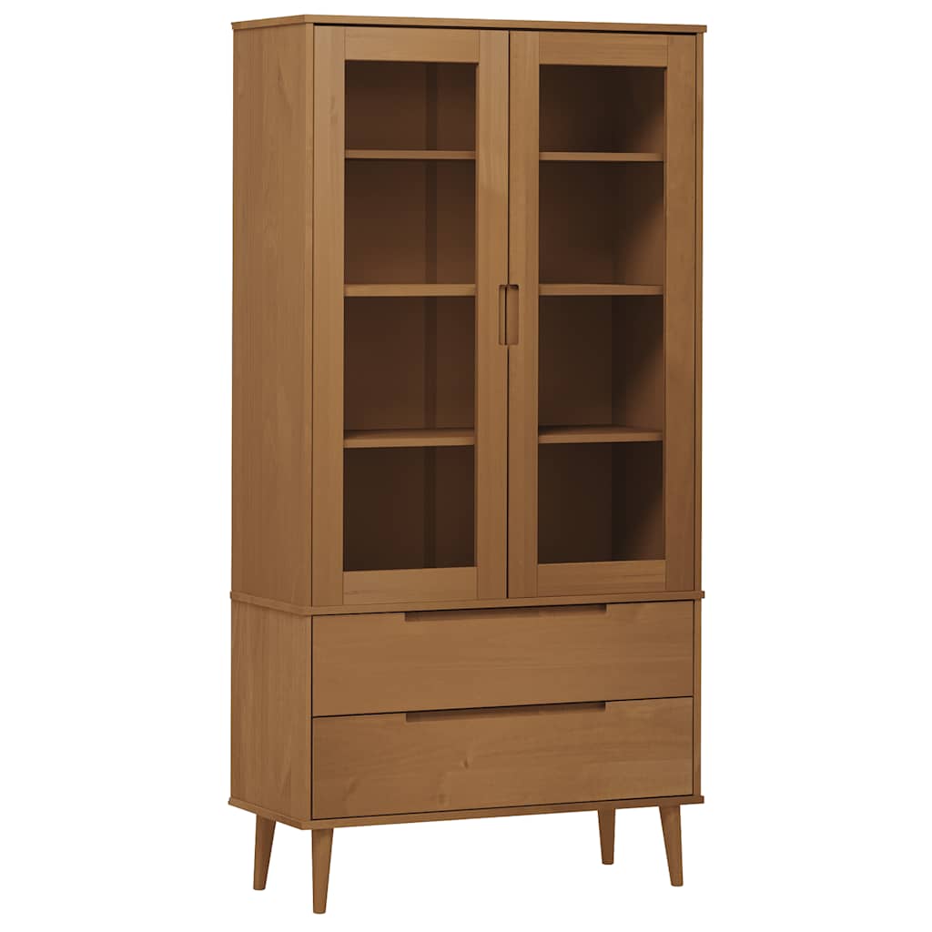 Armoire à vitrine MOLDE Marron 90x35x175 cm Bois de pin massif - XIOS