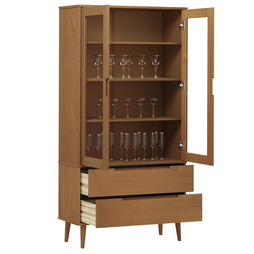 Armoire à vitrine MOLDE Marron 90x35x175 cm Bois de pin massif - XIOS