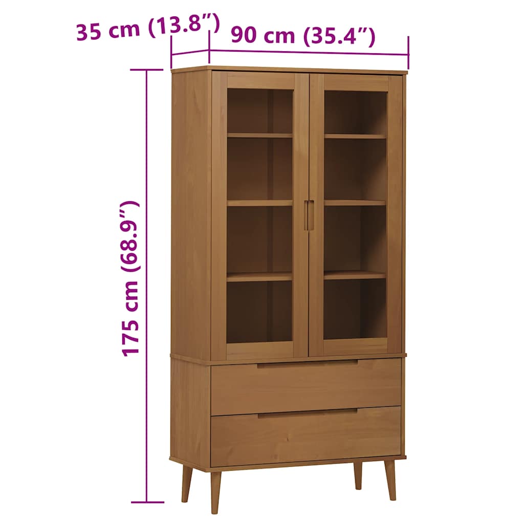 Armoire à vitrine MOLDE Marron 90x35x175 cm Bois de pin massif - XIOS