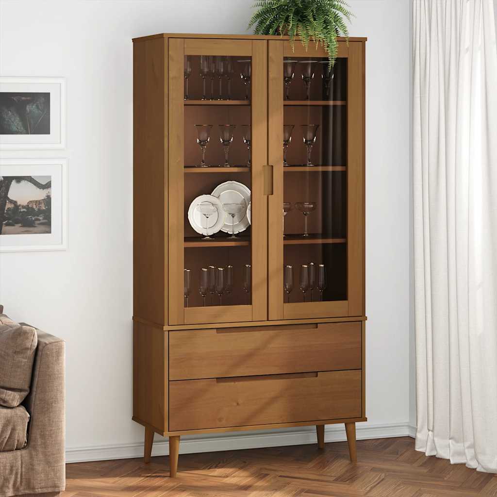Armoire à vitrine MOLDE Marron 90x35x175 cm Bois de pin massif - XIOS