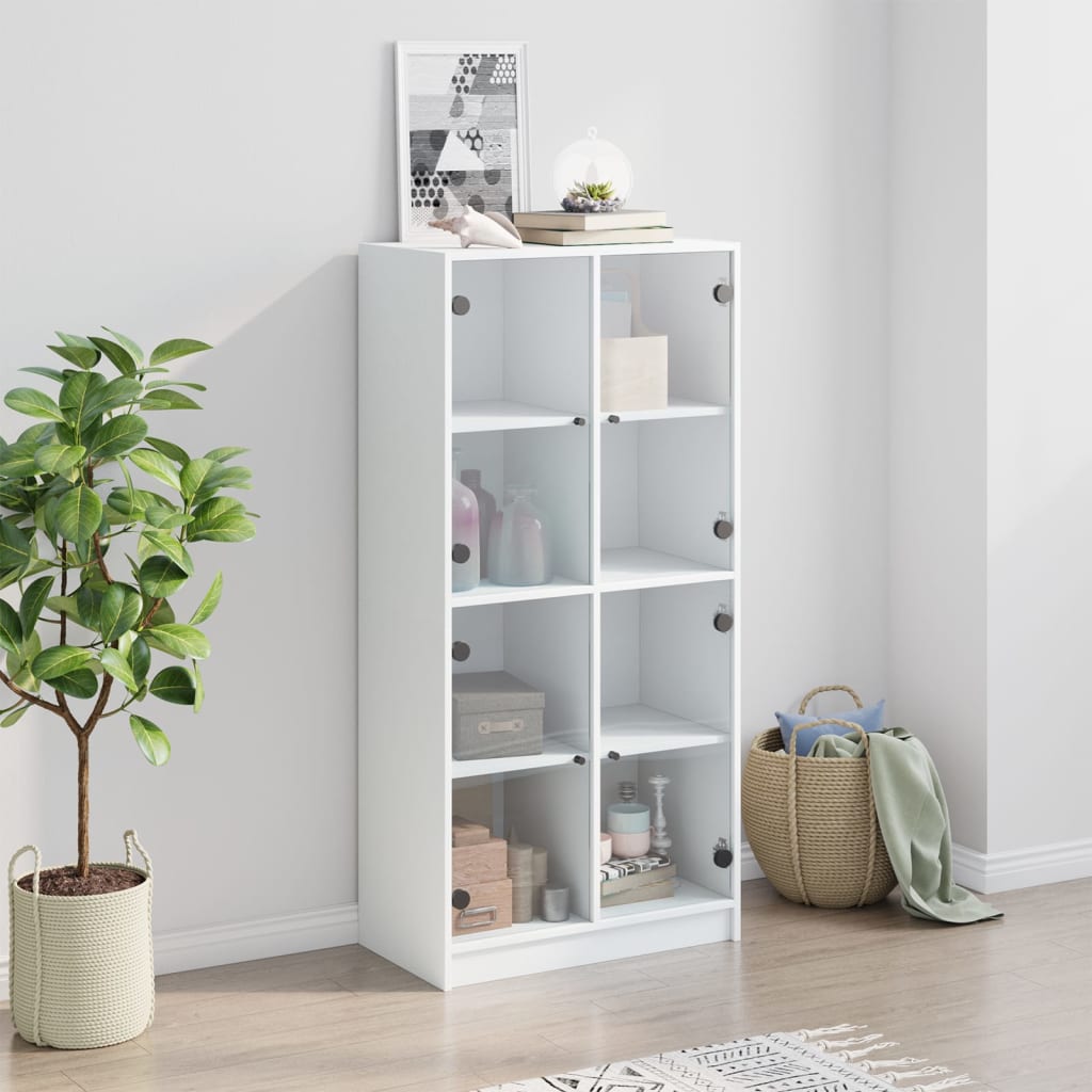 Buffet haut avec portes blanc 68x37x142 cm bois d'ingénierie - XIOS