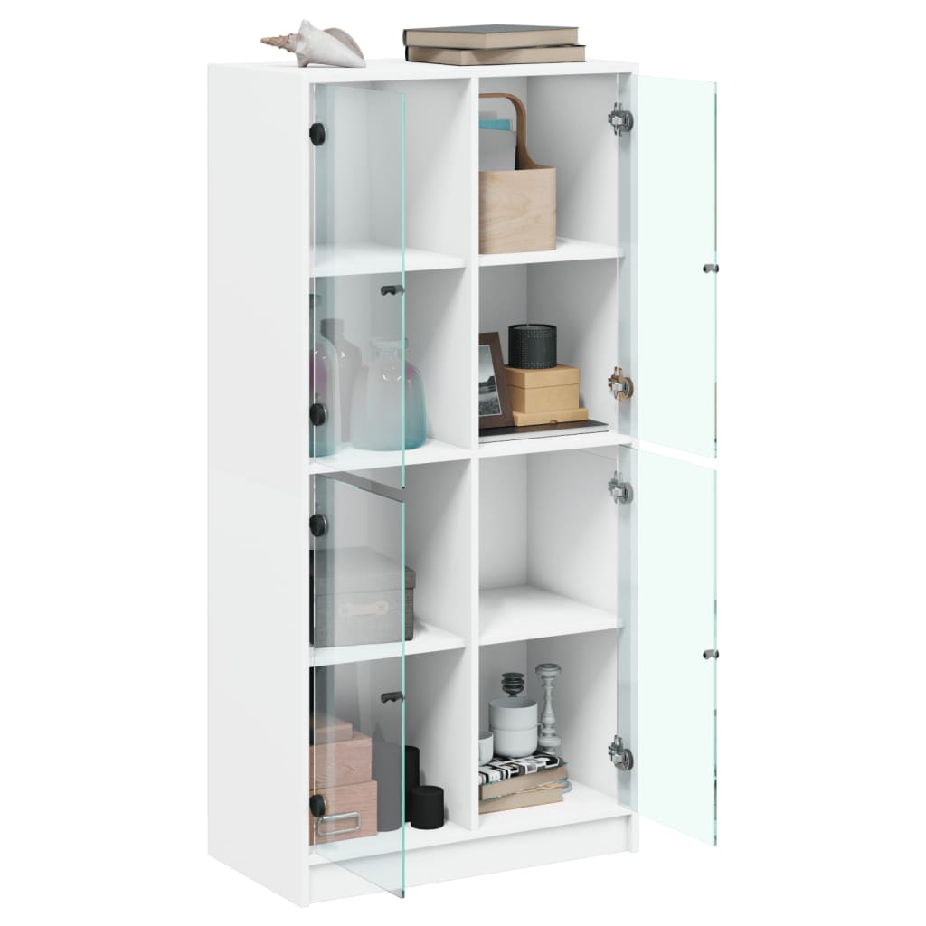Buffet haut avec portes blanc 68x37x142 cm bois d'ingénierie - XIOS