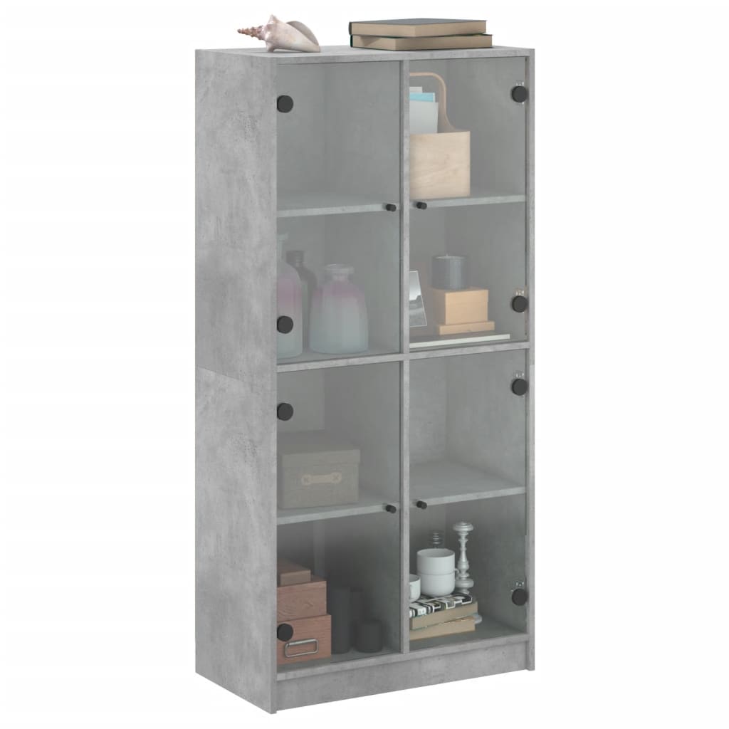 Buffet haut avec portes gris béton 68x37x142 cm bois ingénierie - XIOS