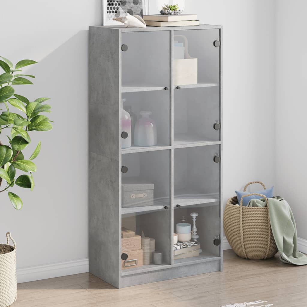 Buffet haut avec portes gris béton 68x37x142 cm bois ingénierie - XIOS