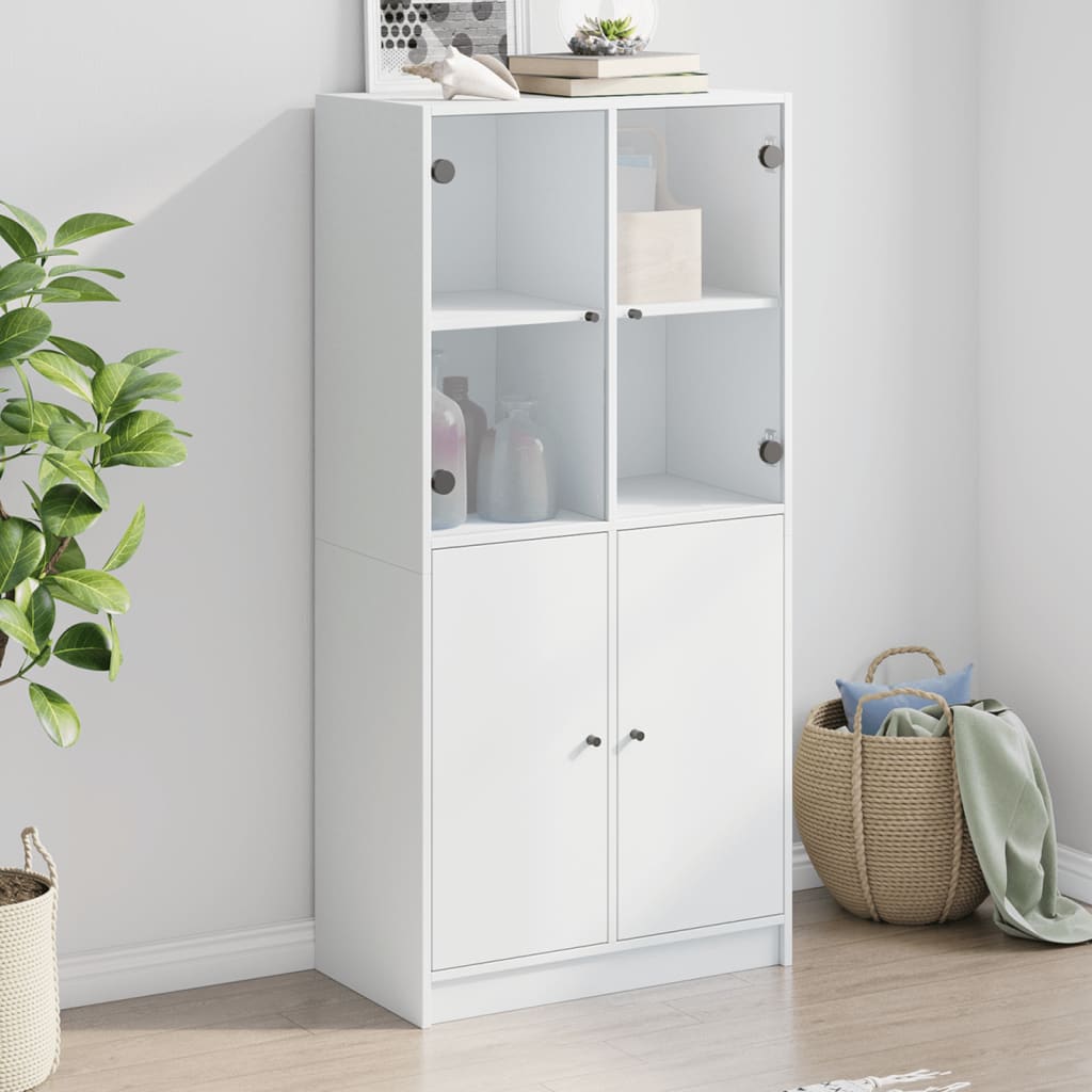Buffet haut avec portes blanc 68x37x142 cm bois d'ingénierie - XIOS
