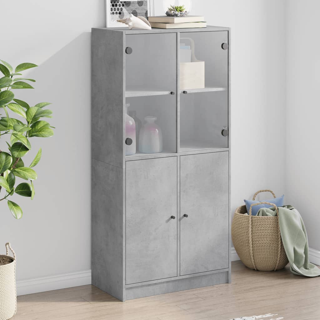 Buffet haut avec portes gris béton 68x37x142 cm bois ingénierie - XIOS
