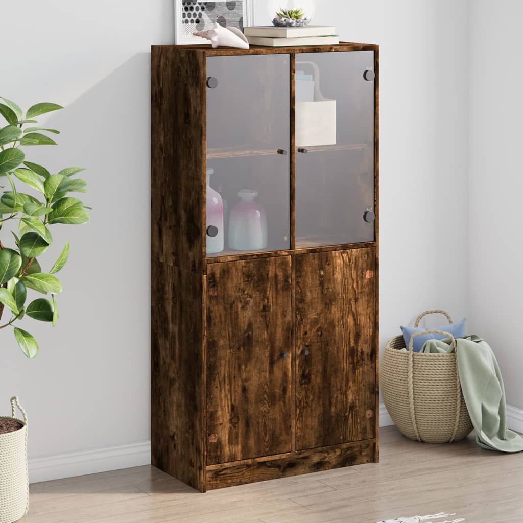 Buffet haut avec portes chêne fumé 68x37x142 cm bois ingénierie - XIOS