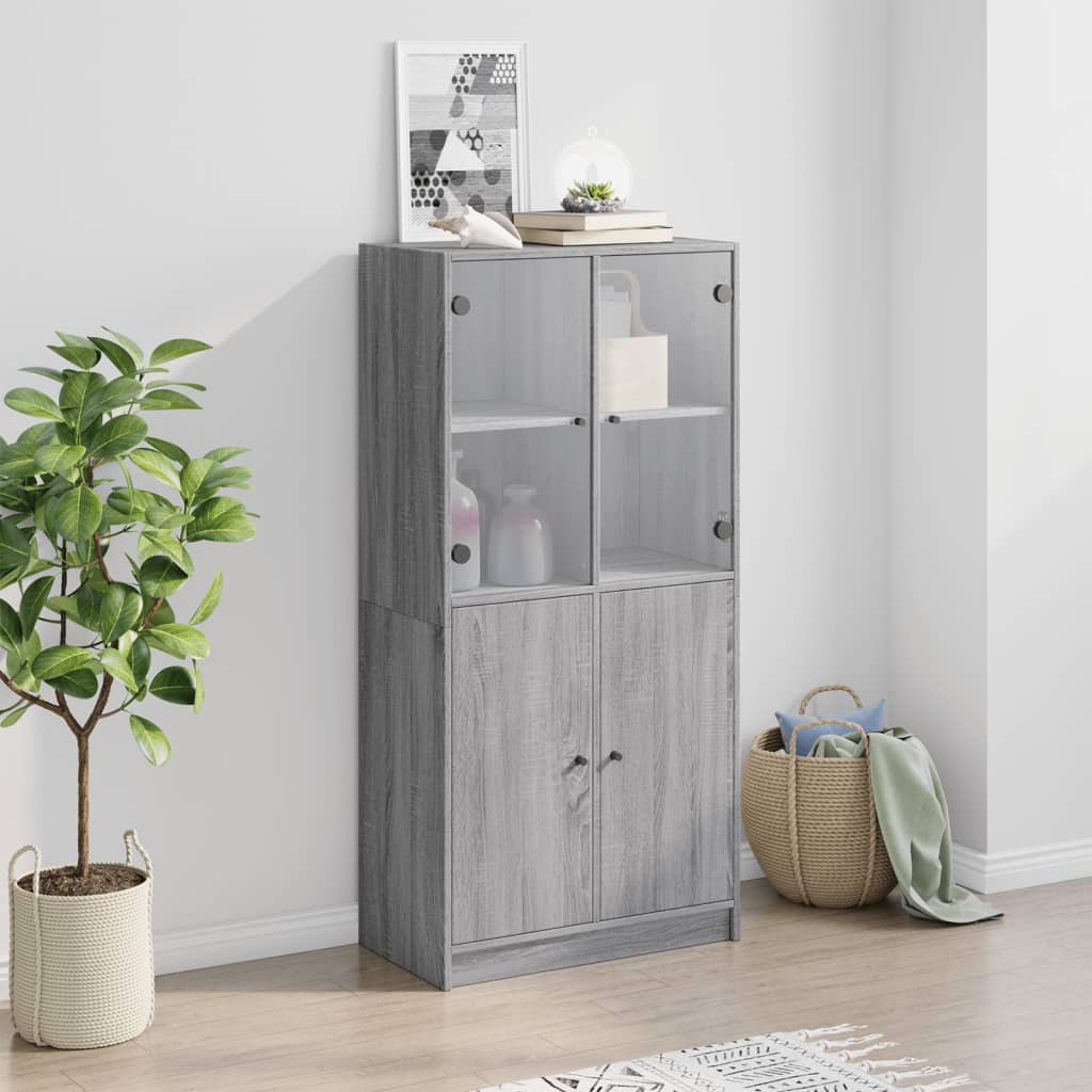 Buffet haut avec portes gris sonoma 68x37x142cm bois ingénierie - XIOS