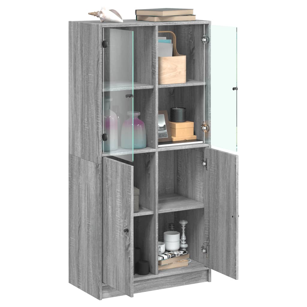 Buffet haut avec portes gris sonoma 68x37x142cm bois ingénierie - XIOS