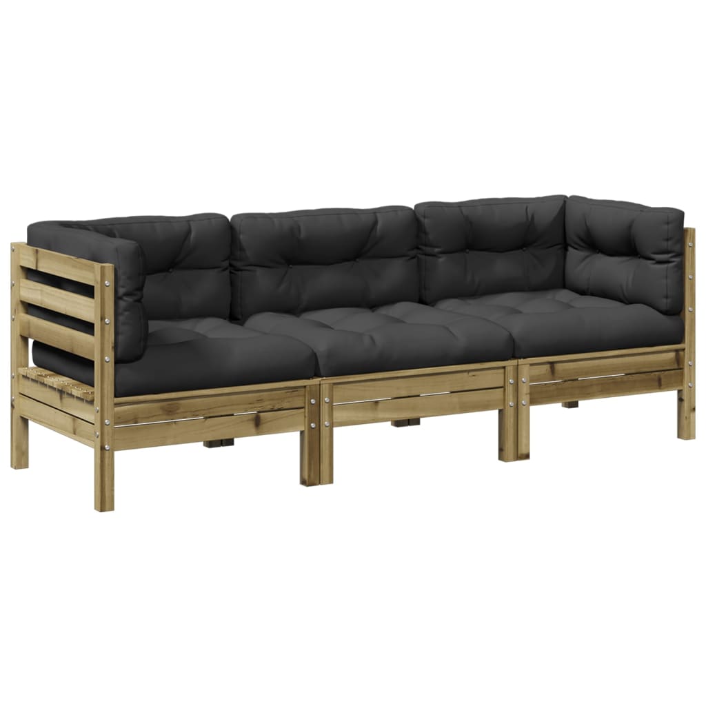 Salon de jardin 3 pcs avec coussins bois de pin imprégné - XIOS